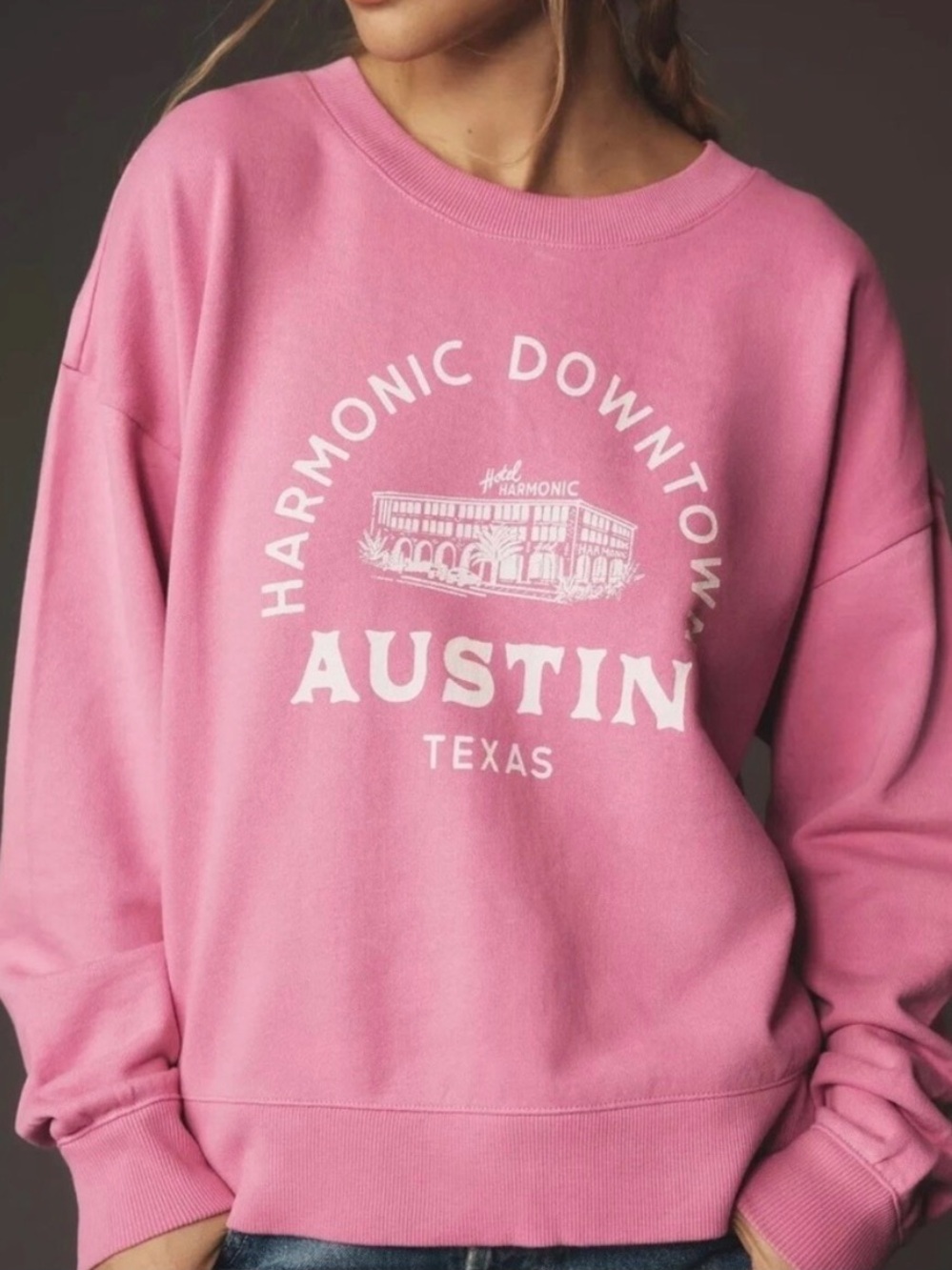 Anthropologie Pink Austin Graphic Crewneck Sweatshirt